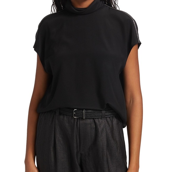 Brunello Cucinelli Draped Silk Mock Neck Blouse - Picture 2 of 12